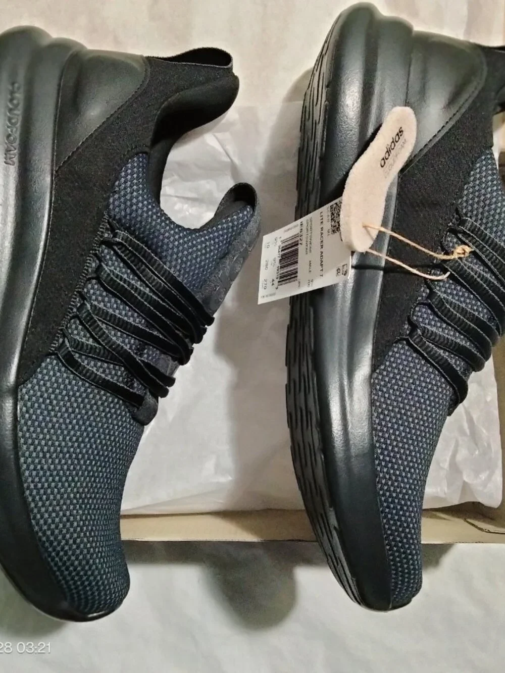 adidas Lite Racer Adapt 7.0 Mens Size 8.5-10 Black Slip On Sneakers IE6327 NIB